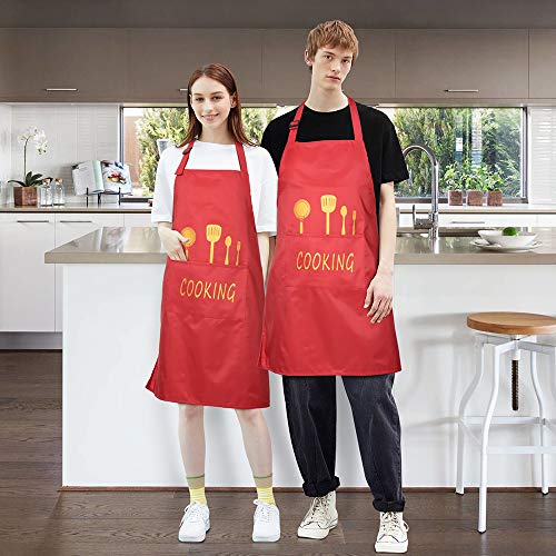 Delantales de Cocina 2 Piezas con Bolsillo Delantal Impermeables para Hombre Mujer Delantale Ajustables para Jardinería Restaurante Barbacoa Cocinar Hornear