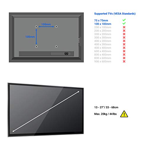 deleyCON Universal TV & Monitor de Montaje en Techo -13" - 27" Pulgadas (33cm - 68cm) - hasta 20Kg & VESA 100x100mm - 90° Giratorio