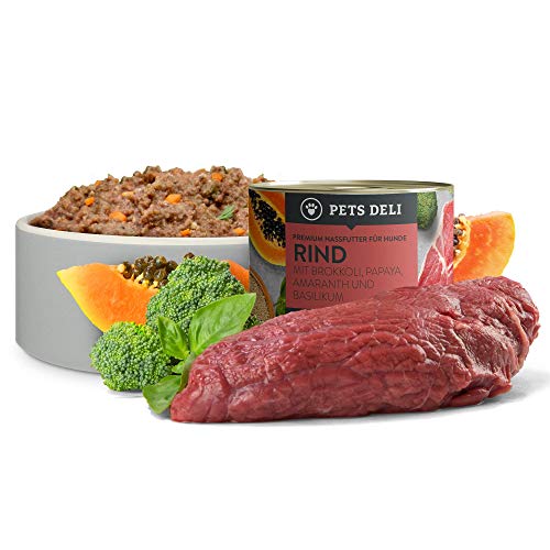 Deli Pets Comida húmeda para Perros 1,2 kg - Pack de 6 | Ternera de Primera Calidad con brócoli, Papaya, Amaranto y albahaca - con 50% de Carne | sin Cereales ni aditivos innecesarios
