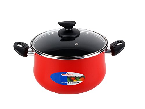 Desconocido Magefesa Praga Olla 24 cm de Acero esmaltado con Tapa, Antiadherente bicapa Reforzado, Color Rojo Exterior. Apta para Todo Tipo con cocinas, incluida inducción