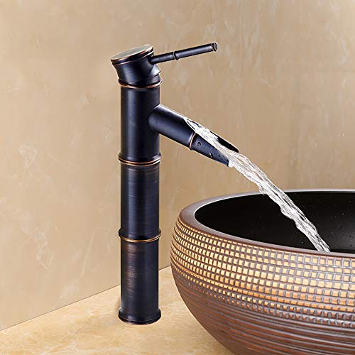 DesignSter Grifo de Lavabo Cascada Grifo de bronce Antiguo Grifo Baño, Manija única, Agua Fria y Caliente Disponible, Tres secciones (Negro)