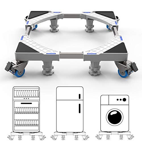 Dewel Base Lavadora,Base Ajustable de 45 cm-69 cm con 4 Ruedas Giratorias y 4 Pies de Goma Soporte para Lavadora, Secadora y Refrigerador