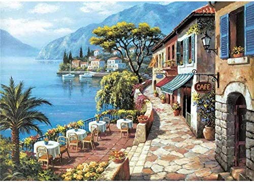 DFGDFG Paint by Numbers para Adultos y niños Coast Cafe Gift Decoración de la Sala de Estar Adultos niños-16 * 20 Pulgadas sin Marco