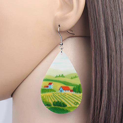 DFHTR Pendientes De Acrílico Lágrima Casa Rural Tierras De Cultivo Colgar Joyería para Los Pendientes De Las Mujeres Niñas Niños Encanto Decoración Regalos De Fiesta
