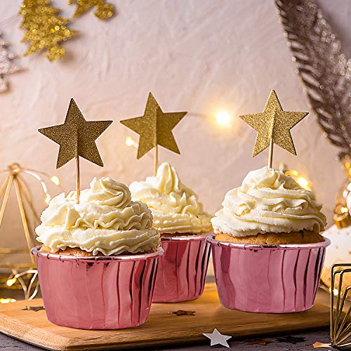 Diealles Shine Papel para Magdalenas, 100 Unidades Cápsulas para Cupcakes, Color Oro Rosa Cupcake Wrappers Wedding