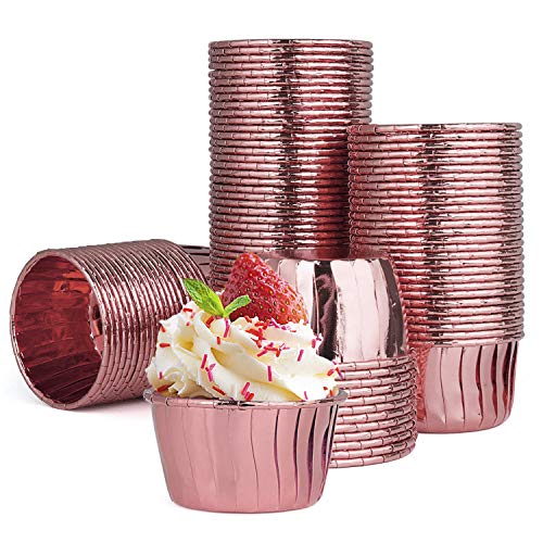 Diealles Shine Papel para Magdalenas, 100 Unidades Cápsulas para Cupcakes, Color Oro Rosa Cupcake Wrappers Wedding