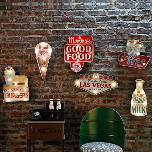 DiiliHiiri Cartel Retro Luminoso Cerveza Bar Restaurante Cafeteria Estilo Vintage Letrero Metálico de Artesanía Accesorios de Decoración Hogar de los Años 50 (Momma's Good Food)