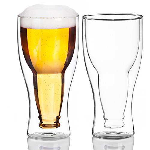 Dimono® - Jarra de cerveza con doble pared, de cristal, Einzel