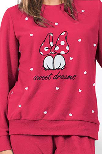 Disney Pijama Manga Larga Calentito Love Mouse para Mujer, Color Frambuesa, Talla S