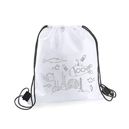 DISOK - Lote 20 Mochilas Petate para Colorear con Rotuladores + 3 Bloc de Notas Floral- Regalos Cumpleaños, Comuniones, Colegios, Niños, Infantiles