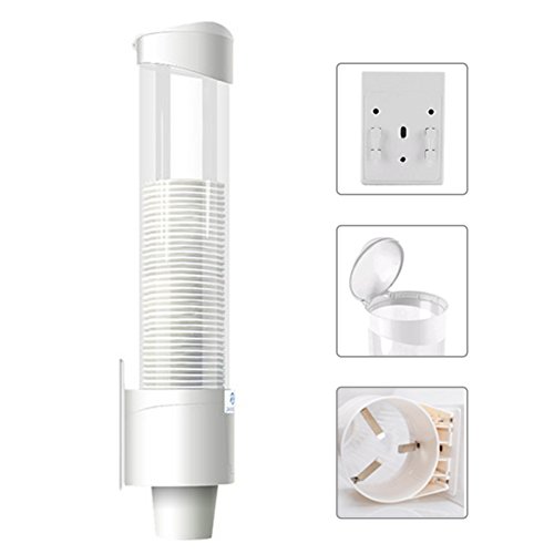 Dispensador de Taza de Agua Dispensador de Plástico Montado en Pared para Tazas de Papel y Vasos de Plástico (Blanco, 50 Tazas)