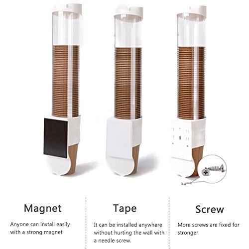 Dispensador de Taza de Agua Dispensador de Plástico Montado en Pared para Tazas de Papel y Vasos de Plástico (Blanco, 50 Tazas)