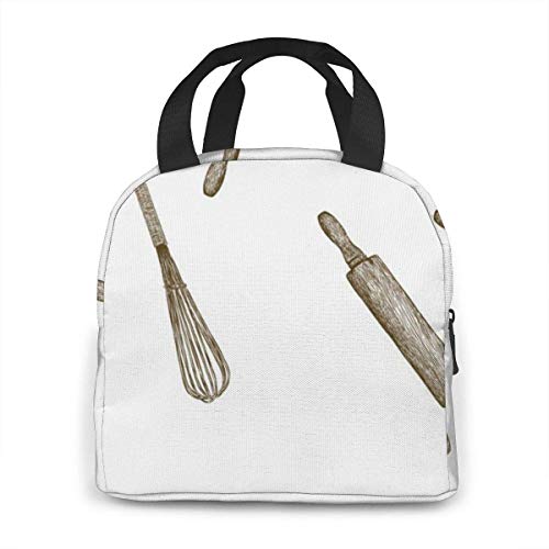 DJNGN lunch bags Panadería Cocina Boceto Bolsas de almuerzo Doble capa, 3D Impreso Enfriador Bolsa de almuerzo Caja de picnic para acampar Bolsa de asas Soporte de almuerzo Contenedor de almuerzo Enf