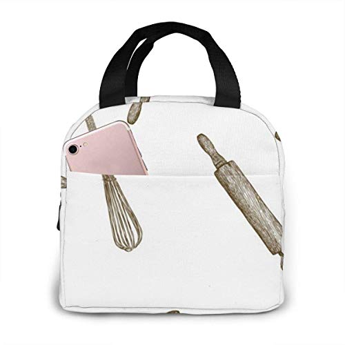 DJNGN lunch bags Panadería Cocina Boceto Bolsas de almuerzo Doble capa, 3D Impreso Enfriador Bolsa de almuerzo Caja de picnic para acampar Bolsa de asas Soporte de almuerzo Contenedor de almuerzo Enf