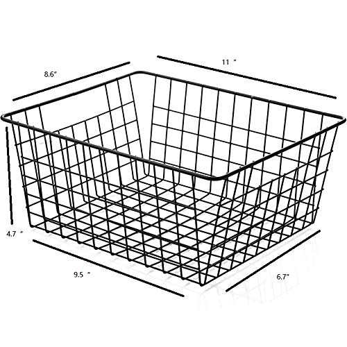 DLAGER - Juego de 4 cestas de almacenamiento de alambre de metal, cesta de frutas, cesta de almacenamiento de metal para armarios de cocina, despensa, baño, lavandería, armarios, garaje negro
