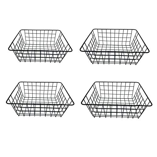 DLAGER - Juego de 4 cestas de almacenamiento de alambre de metal, cesta de frutas, cesta de almacenamiento de metal para armarios de cocina, despensa, baño, lavandería, armarios, garaje negro