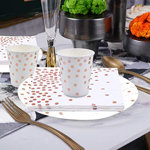 Dokpav Vajilla Desechable Rosa y Blanco, 80PCS Platos de Papel Vasos Pajitas de Papel Servilletas Cucharas Tenedores Cuchillos, Suministros para Cumpleaños/Fiestas/Bodas/Aniversarios para 10 Invitados