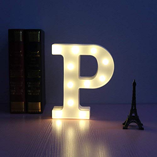 DON LETRA Letras Luminosas Decorativas con Luces LED, Letras del Alfabeto A-Z, Altura de 22cm, Color Blanco - Letra P