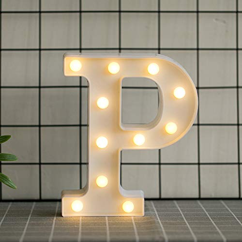 DON LETRA Letras Luminosas Decorativas con Luces LED, Letras del Alfabeto A-Z, Altura de 22cm, Color Blanco - Letra P