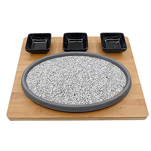 Dongbin Sartenes Parrilla de Pizarra, Piedra de Lava Conjunto Filete de losa, Alta Resistencia a la Temperatura volcánicas sartenes Parrilla de Roca de Piedra Barbacoa Vegetal con Piedras,Gris