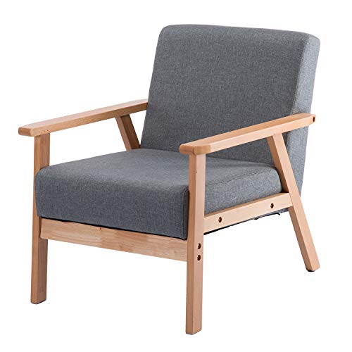 DORAFAIR Retro Butaca de Salón Gris Sillón Relax Reclinable, Estructura de Madera Maciza + Cojín，64 * 62 * 71 cm