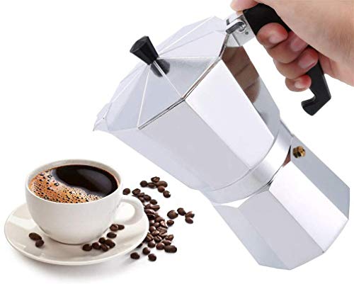 Dpower Cafetera Italiana Cafetera Italiana Espresso 6/12 Tazas Cafetera Moka Clásica Adecuada para Cocina/Estufa de Gas Uso Doméstico y en la Oficina Plata