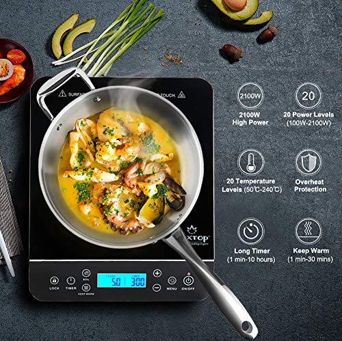 Duxtop Placa de Inducción Portátil, 2100W Cocina Electrica Portatil, Hornillo Eléctrico, Panel de Control Táctil con Pantalla LCD, Temporizador de 10 Horas, Bloqueo de Seguridad, 9600LS