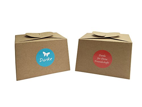 EAST-WEST Trading GmbH - Juego de 12 cajas de cartón natural, incluye 24 pegatinas de regalo para pasteles, galletas, cupcakes y todo tipo de regalos