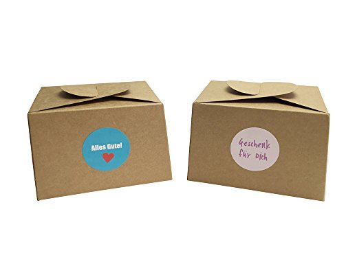 EAST-WEST Trading GmbH - Juego de 12 cajas de cartón natural, incluye 24 pegatinas de regalo para pasteles, galletas, cupcakes y todo tipo de regalos
