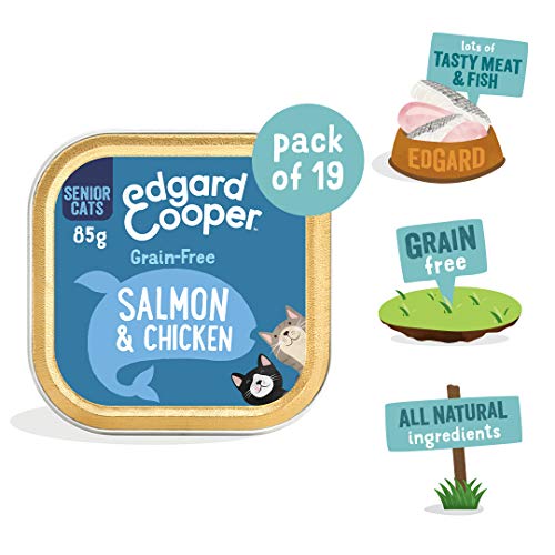Edgard & Cooper Comida humeda Gatos Senior sin Cereales, Natural con Pollo y Salmón Frescos. Comida Sana Rica en nutrientes y antioxidantes Naturales. Pack tarrinas de 19x85gr