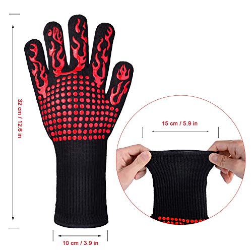 EKKONG Guantes de Barbacoa, Resistentes Al Calor Extremo Guantes de Cocina Antideslizante para Horno Microondas y Parrilla, EN407 Protege hasta 1472 ° F