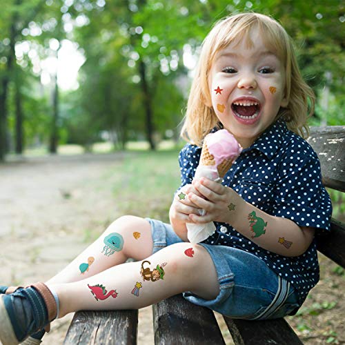EKKONG Tatuajes Temporales para Niños Niñas, 40 Hojas Tatuajes Falso de Unicornio y Dinosaurio y Pirata y Sirena, Cumpleaños de Niños Infantiles Fiesta