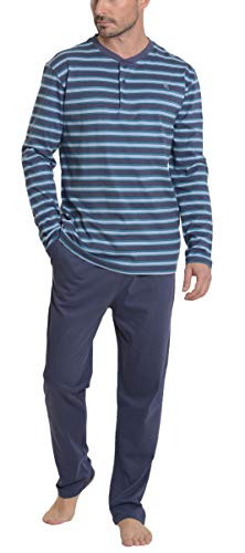 El Búho Nocturno Pijama de Caballero clásico de Manga Larga Pijama a Rayas y de Entretiempo de Punto de algodón para Hombre XL Celeste Verdoso-Marino-Acero