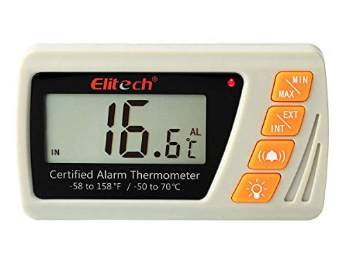 Elitech VT-10 - Termómetro de vacuna con sonda de botella de glicol para refrigerador, congelador y incubadora, refrigerador, farmacia, alarma audible