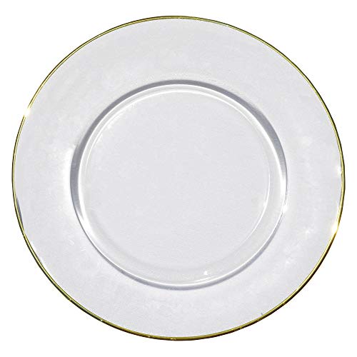 EME Bajo Plato Presentación Filo Oro Dorado 6 Unidades en Vidrio Transparente. 33 cm diámetro. 6 Unidades.