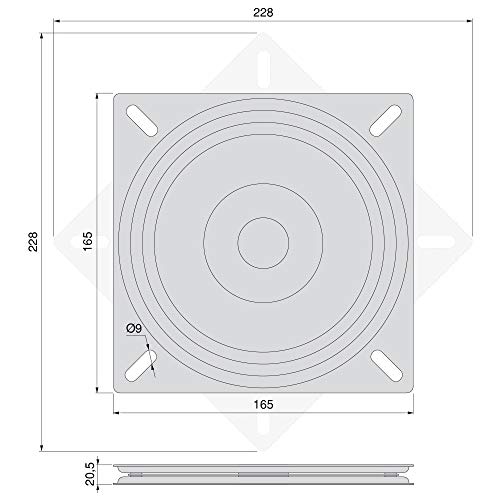 Emuca 3196514 Base giratoria/plataforma rotatoria de 360° para mueble/pantalla TV/monitor de acero color negro