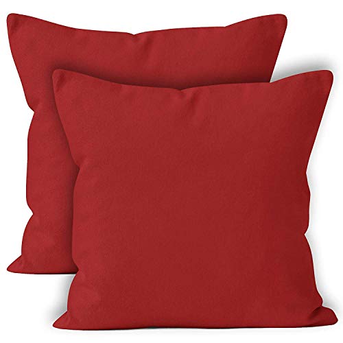 Encasa Homes Fundas de Cojines 2 Piezas (40 x 40 cm) - Color Rojo Oscuro - Lona de algodón teñida Forma sólida, Decorativa, Grande y Colorida, Lavable Funda Almohada para Sala de Estar, Dormitorio