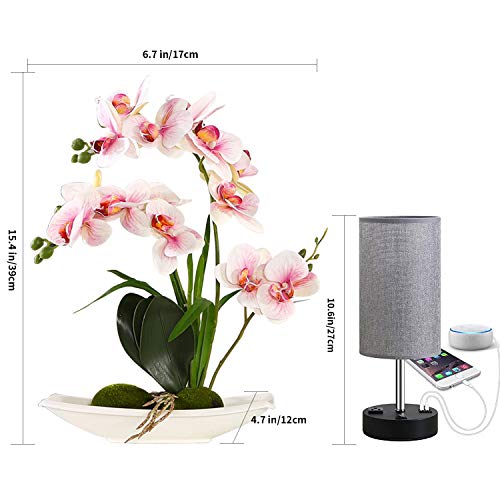 ENCOFT Flores Artificiales Plástico Flor de Phalaenopsis Realista Orquídea Mariposa con Maceta Imitación Cerámica Decoración