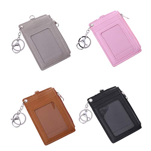 ER-NMBGH Titular De La Tarjeta De Cuero PU + Keyring- 1 Tenedor De La Foto, 1 Bolsillo Con Cremallera, 5 Sostenedor De Las Tarjetas