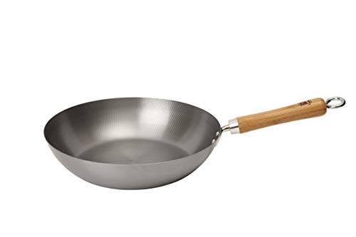Escuela de Wok Skinny – Wok de Acero al Carbono Wok una alimentación Sana, Plata, 13 Pulgadas