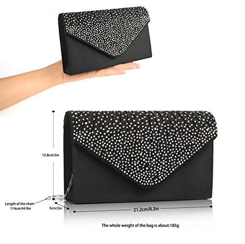 EssVita Noche Boda Nupcial Fiesta Embrague Bolso para mujeres Diamantes Escarchado Sobre Bolso Bolsas de hombro Negro