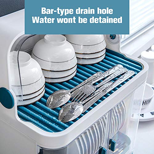 Estante de Almacenamiento de Vajilla de Cocina, Estante Para Platos Tablero Escurridor de Platos de 2 Niveles con Tapa Transparente Poner Vajilla-tazón Caja Estante de Almacenamiento de Drenaje