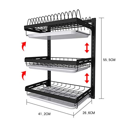 Estante De Cocina De Acero Inoxidable Negro | Rejilla De DesagüE para Platos - 2 Capas / 3 Capas Opcionales