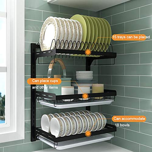 Estante De Cocina De Acero Inoxidable Negro | Rejilla De DesagüE para Platos - 2 Capas / 3 Capas Opcionales