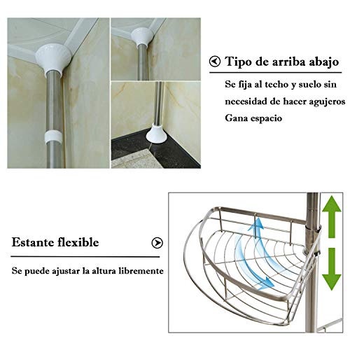 Estanterias de baño 110-310cm Estante de esquina telescópico para ducha 4 niveles, ABS + inoxidable