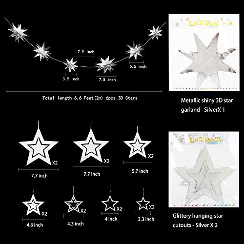 Estrellas plateadas brillantes, anillos de flores, metal, estrellas de 3D, adornos de papel, anillos de flores, centelleo de estrellas, fiesta de cumpleaños suministros para bebés duchas