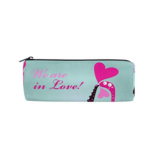 Estuche para lápices con diseño de dos dinosaurios y corazones para el día de San Valentín, bolsa para lápices con cremallera para adolescentes y niños, bolsa de maquillaje de viaje para mujeres