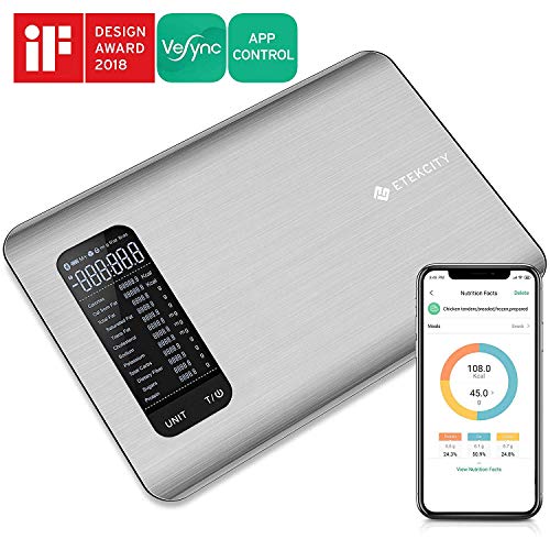 ETEKCITY - Báscula digital de cocina con calculadora de nutrición para keto, macro, calorías y peso, color plateado y negro