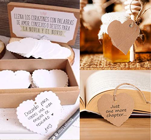 Etiquetas Kraft Corazon, 200 Piezas Papel Kraft Etiquetas para Etiquetas de Favor de Bodas, cumpleaños y Navidad,Etiquetas de Precio,cuerda de cáñamo de 20m