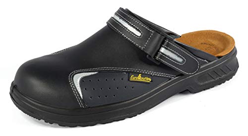 Euroroutier Basic Black, Zuecos Zapatos de Seguridad de Cuero Certificado CE EN ISO SB+A+E+FO+Sra (42)